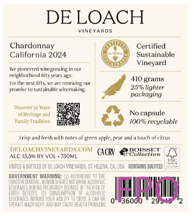 TABC label artwork for DELOACH VINEYARDS CHARDONNAY