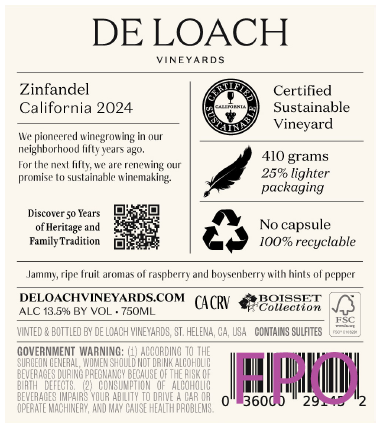 TABC label artwork for DELOACH VINEYARDS ZINFANDEL