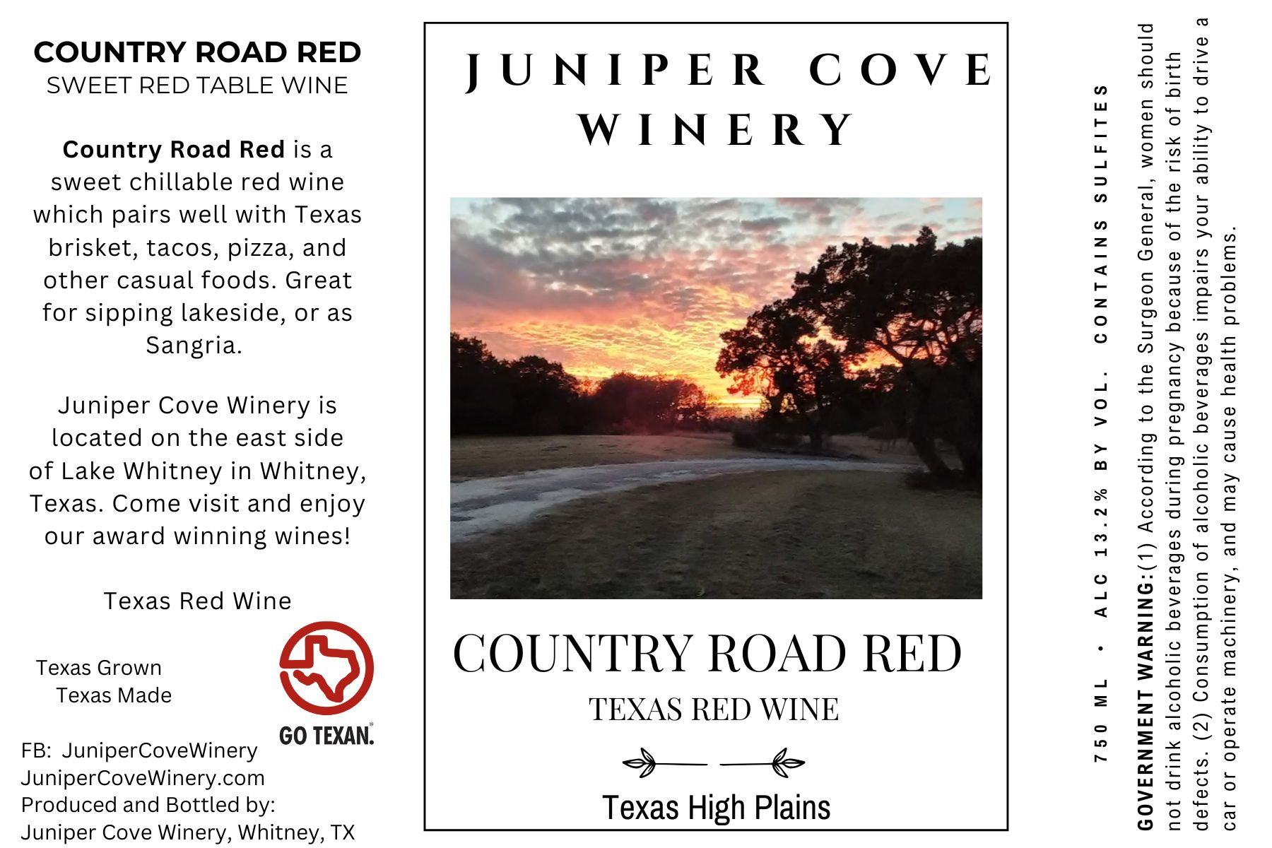 TABC label artwork for Country Road Red