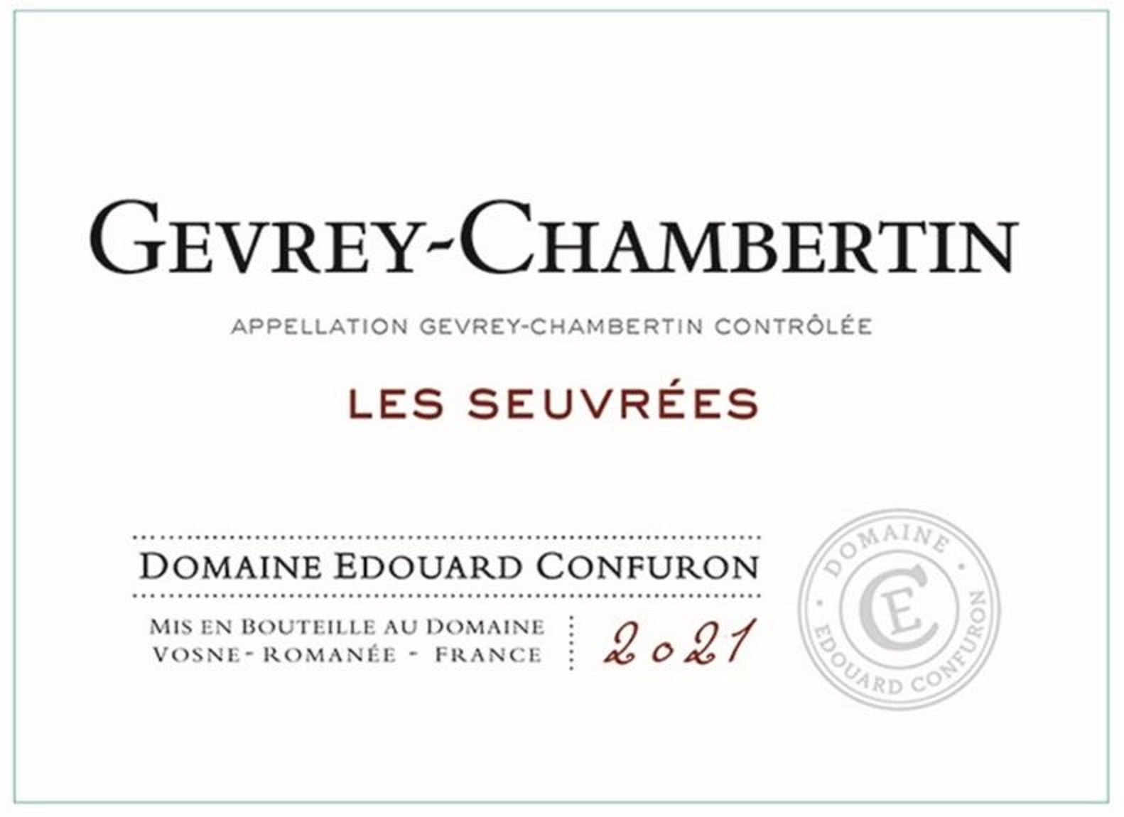 TABC label artwork for Domaine Edouard Confuron Les Seuvrees Red Burgundy Wine Grevrey-Chambertin