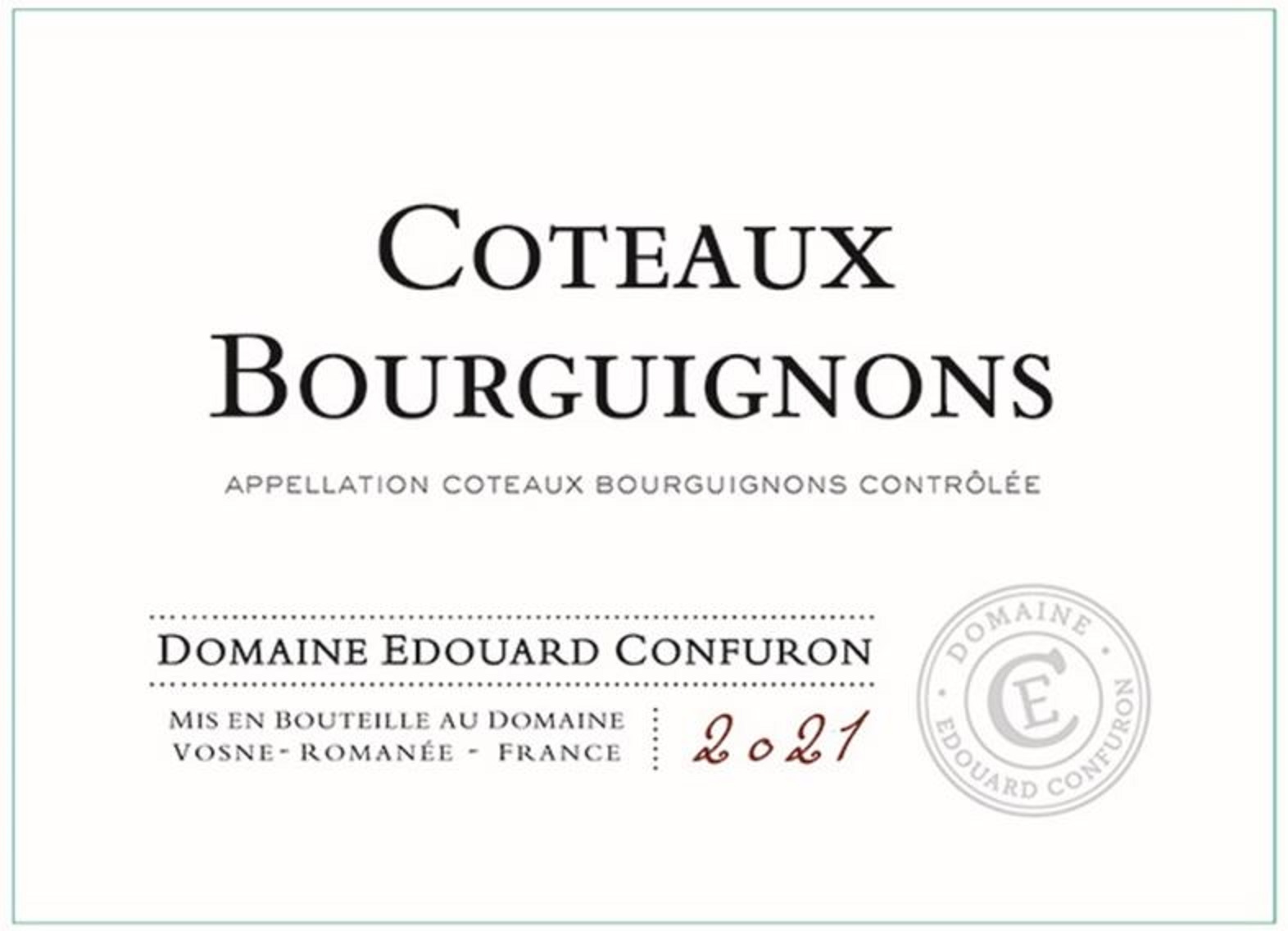 TABC label artwork for Domaine Edouard Confuron Red Burgundy Wine Coteaux Bourguignons