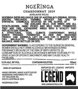 TABC label artwork for Ngeringa Adelaide Hills Chardonnay
