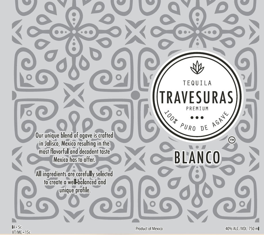 TABC label artwork for Travesuras Tequila Blanco 100% Puro De Agave