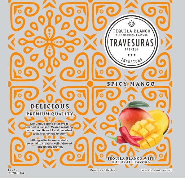 TABC label artwork for Travesuras Tequila Blanco Premium Spicy Mango With Natural Flavors