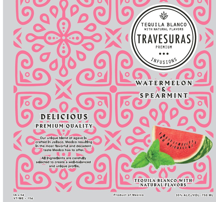 TABC label artwork for Travesuras Tequila Blanco Watermelon & Spearmint With Natural Flavors