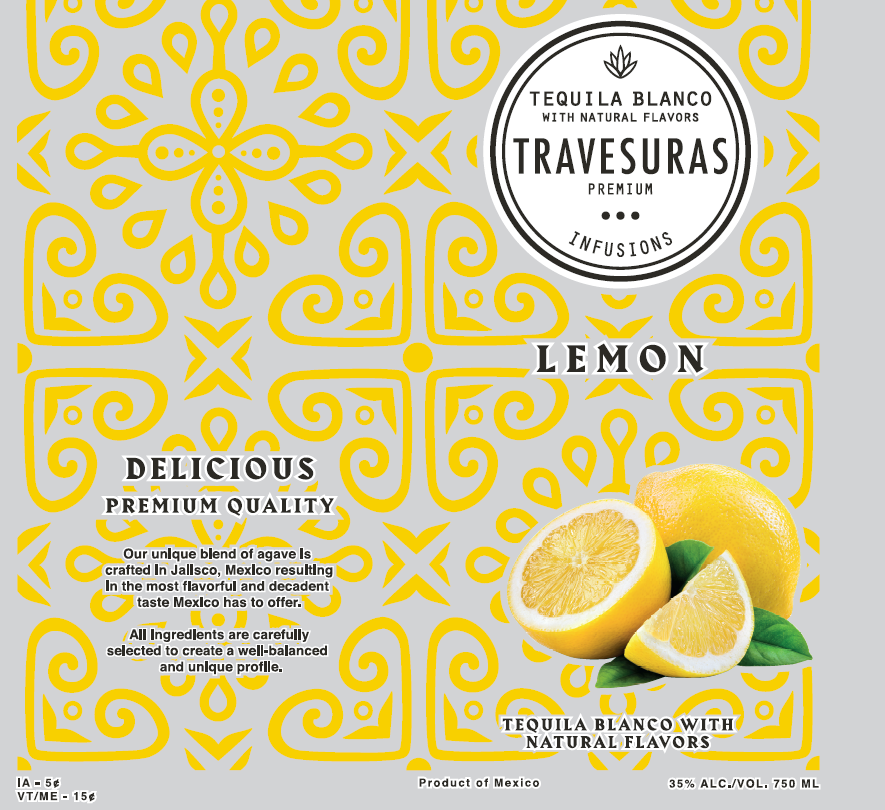 TABC label artwork for Travesuras Tequila Blanco Lemon With Natural Flavors