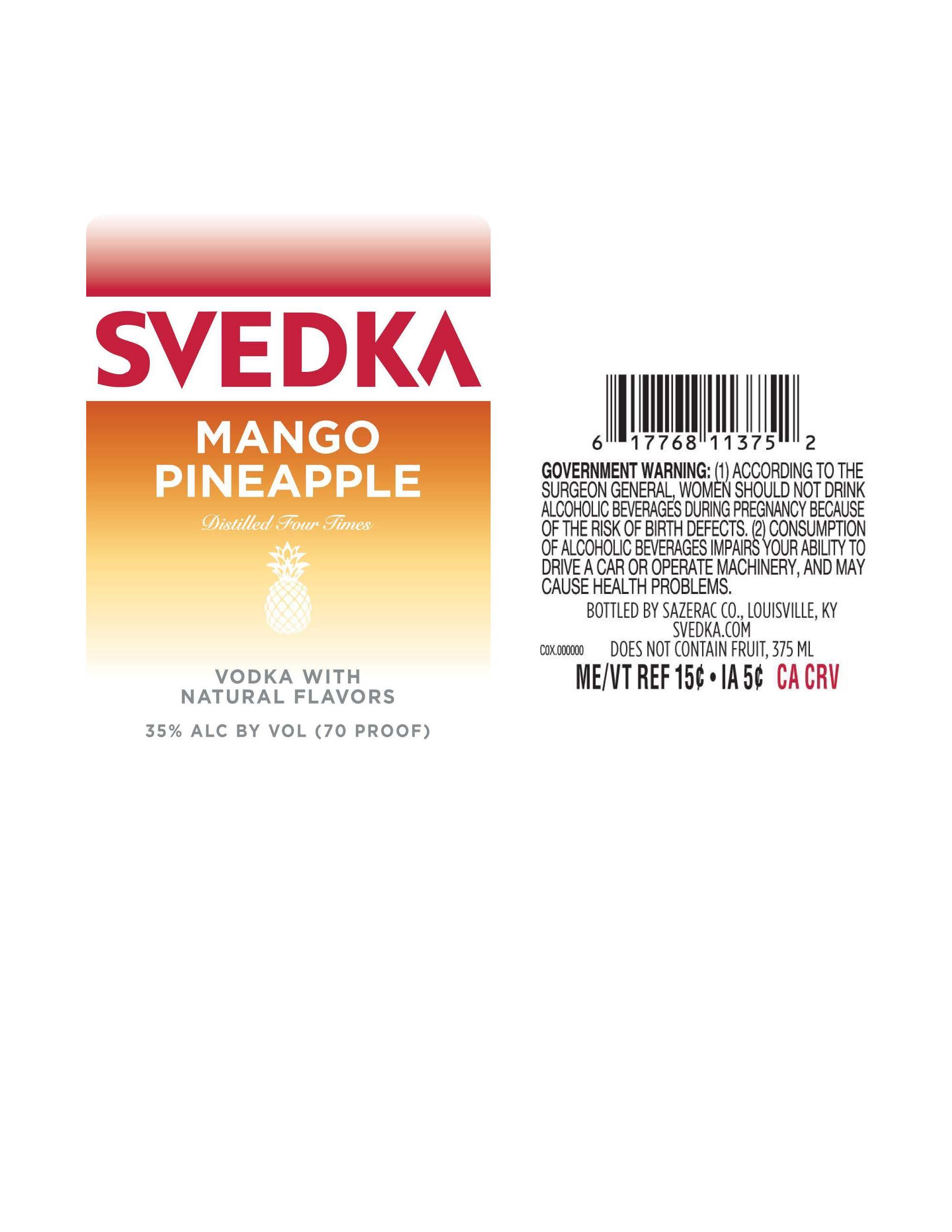 TABC label artwork for Svedka Mango Pineapple 375ml