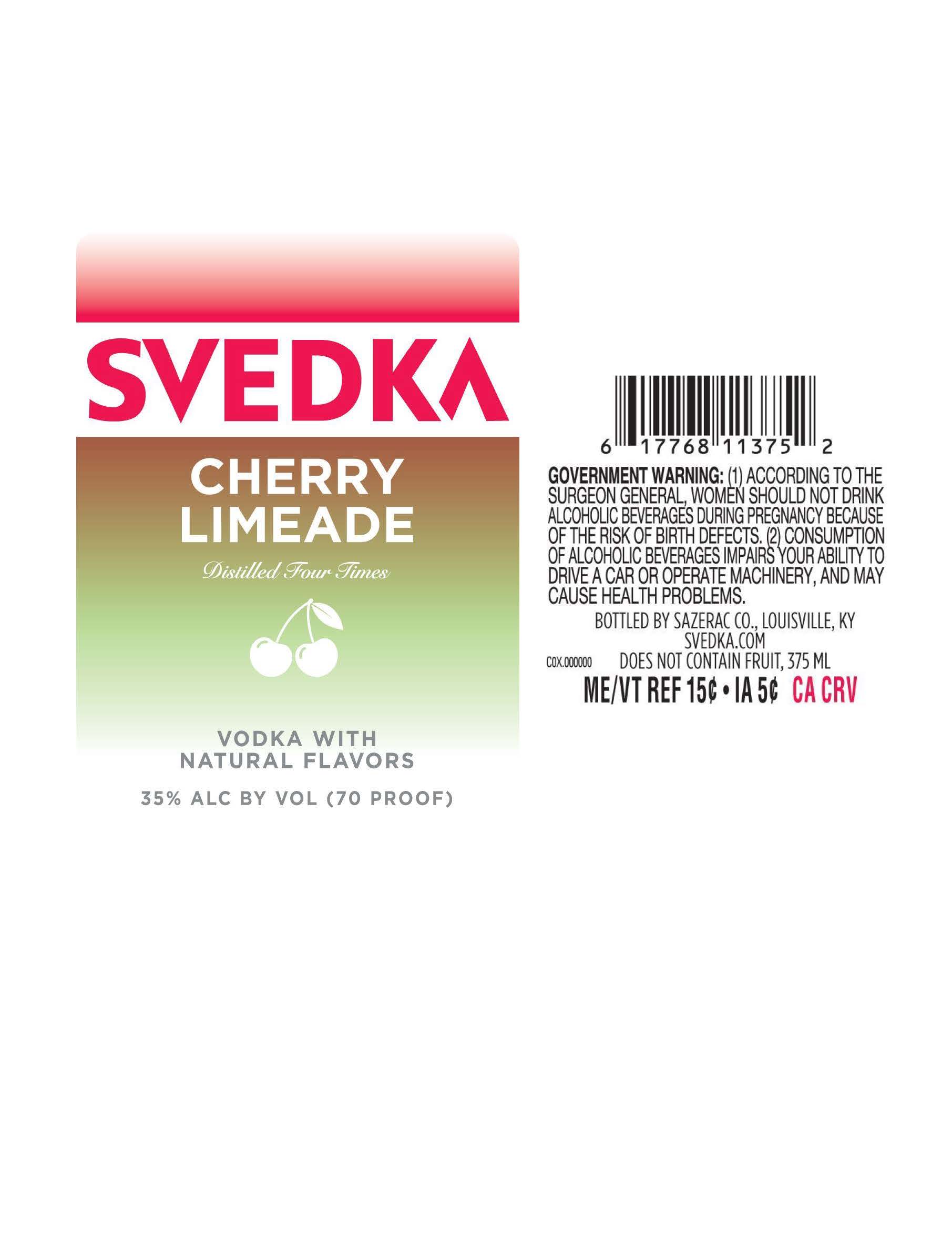 TABC label artwork for Svedka Cherry Limeade 375ml