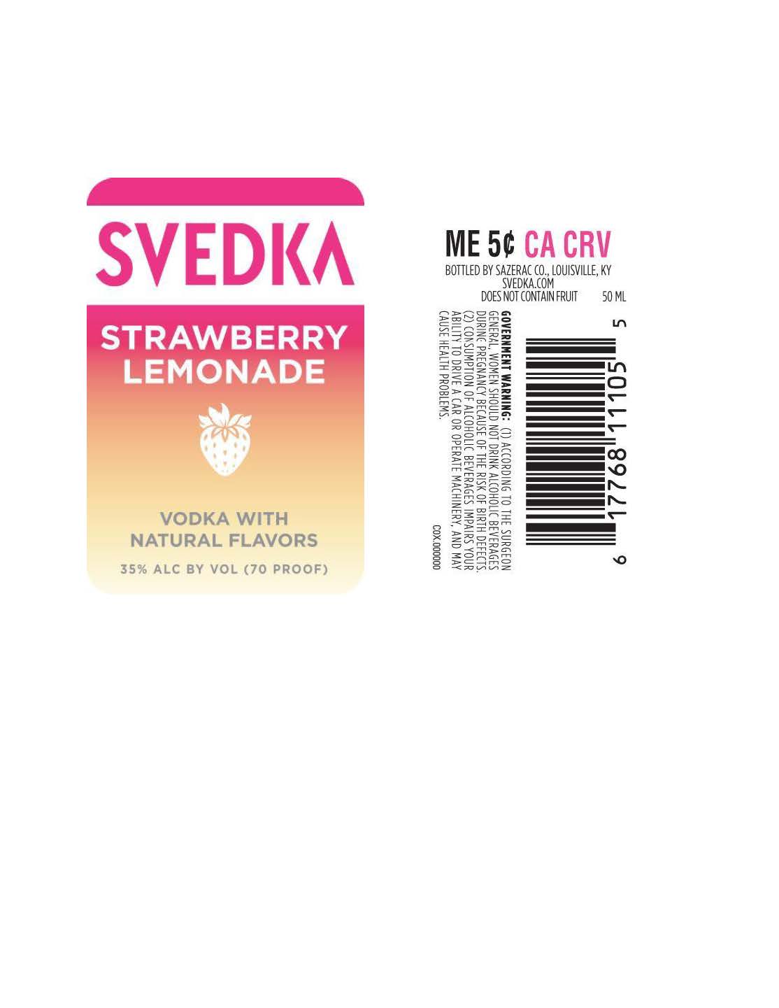 TABC label artwork for Svedka Strawberry Lemonade 50ml