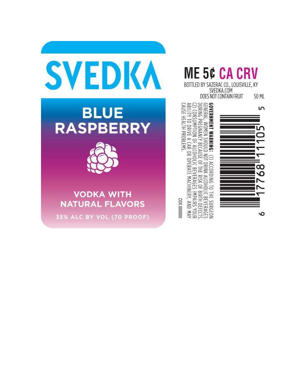 TABC label artwork for Svedka Blue Raspberry 50ml