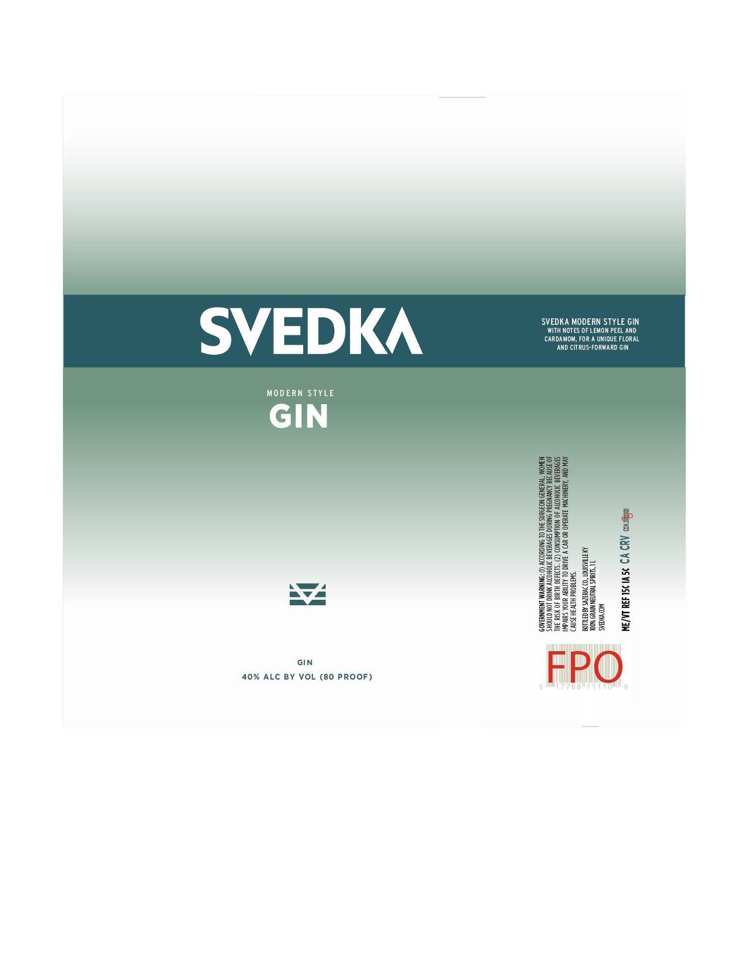 TABC label artwork for Svedka Gin 1L