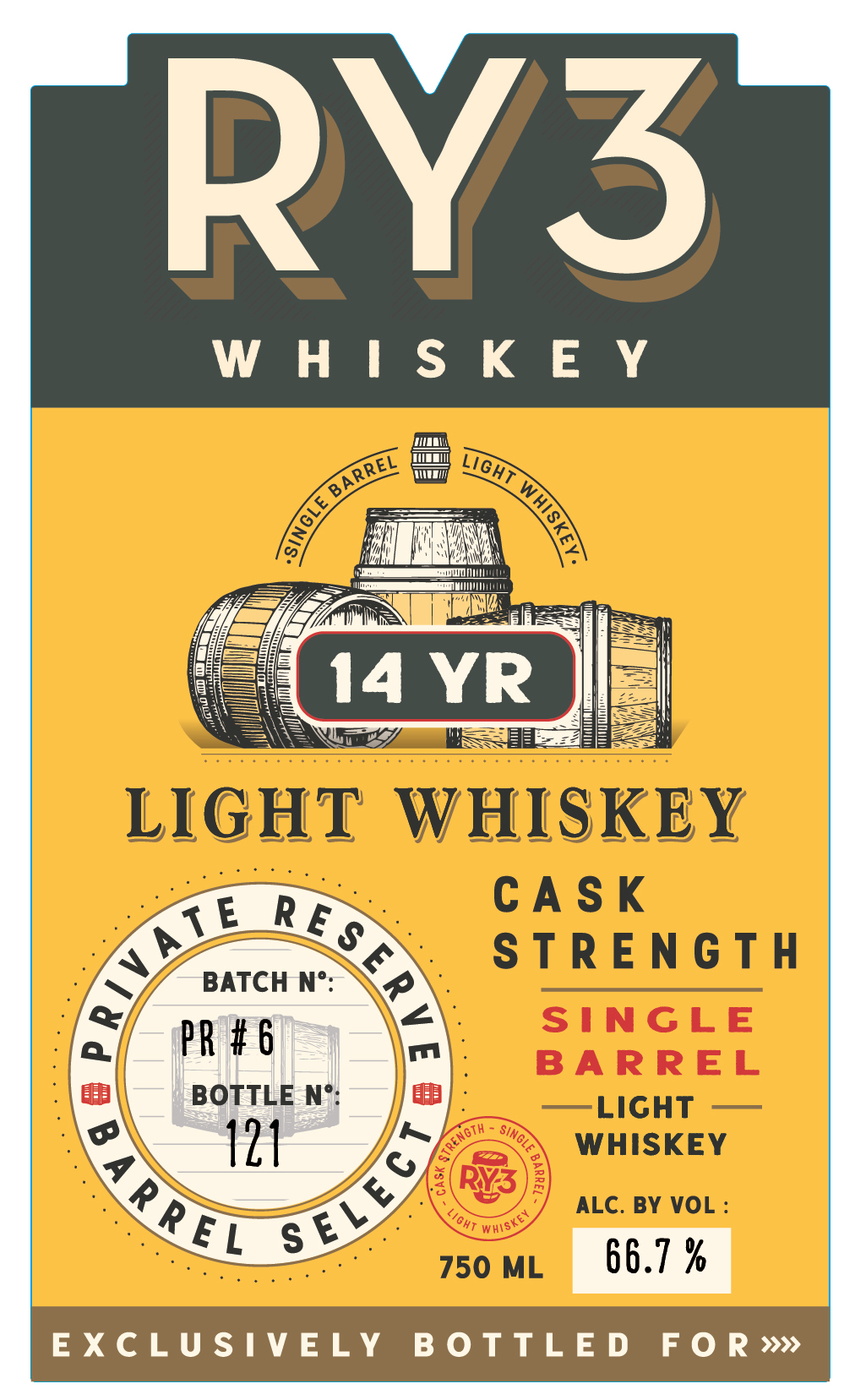TABC label artwork for RY3 14Yr Light Whiskey