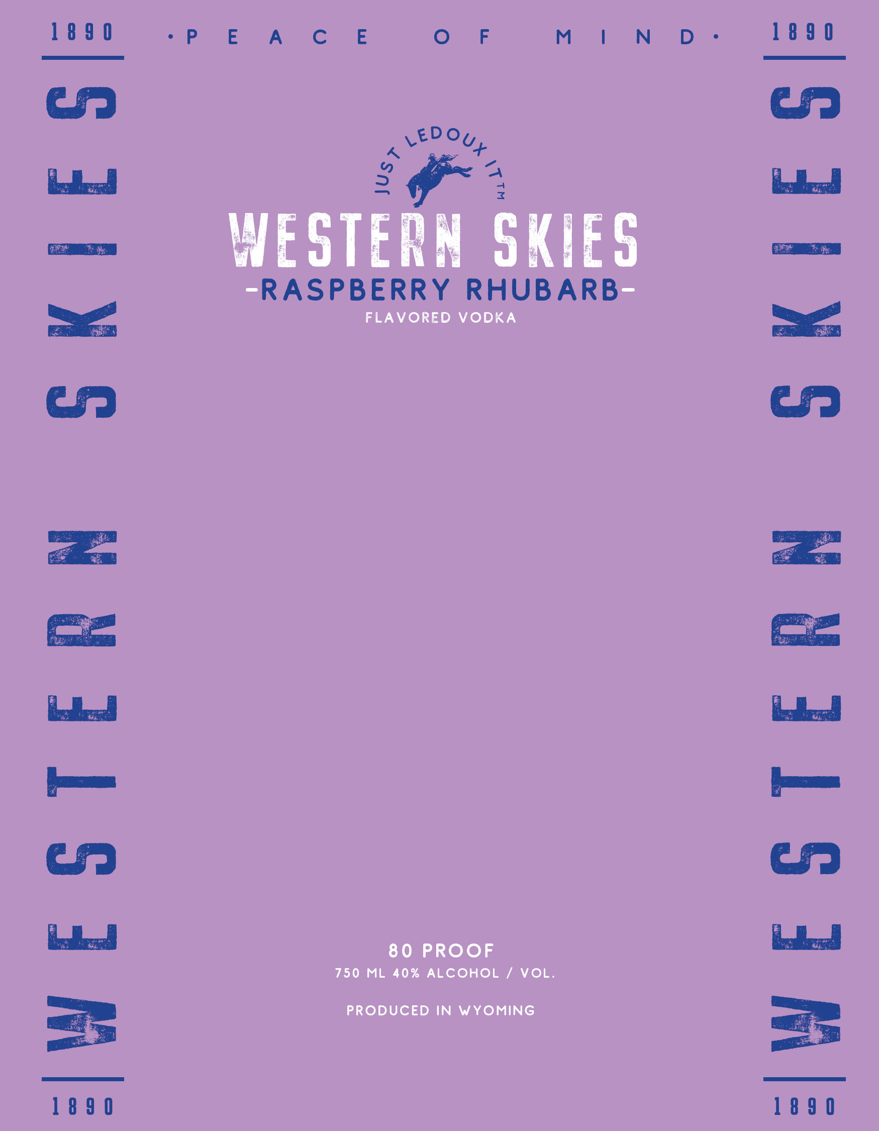 TABC label artwork for Western Skies Raspberry Rhubarb Flavored Vodka