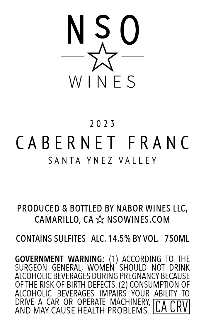 TABC label artwork for NSO Wines Cabernet Franc Santa Ynez Valley