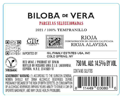 TABC label artwork for Biloba De Vera
