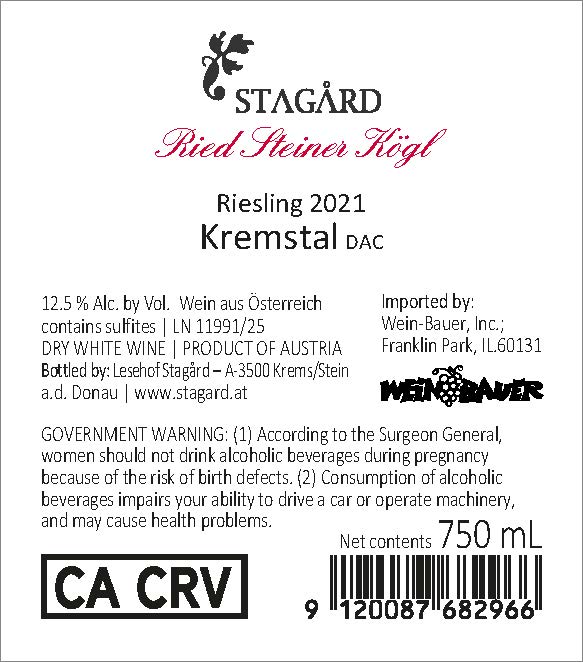 TABC label artwork for Stagard Steiner Kogl Riesling Kremstal