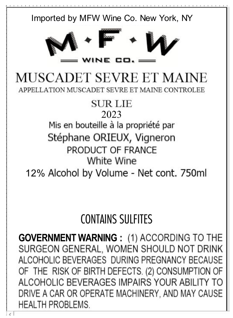TABC label artwork for Domaine de la Bregeonnette Muscadet Sevre et Maine
