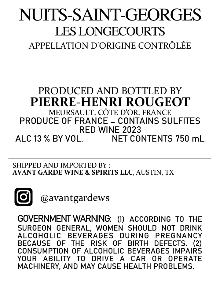 TABC label artwork for Pierre-Henri Rougeot Les Longecourts Nuits-Saint-Georges