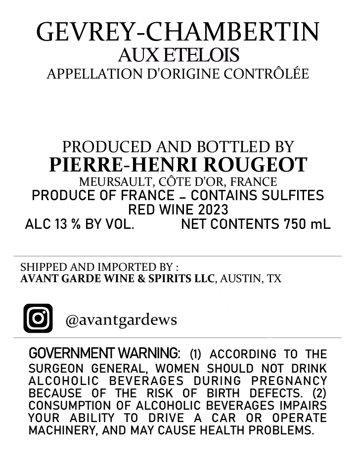 TABC label artwork for Pierre-Henri Rougeot Aux Etelois Gevrey-Chambertin
