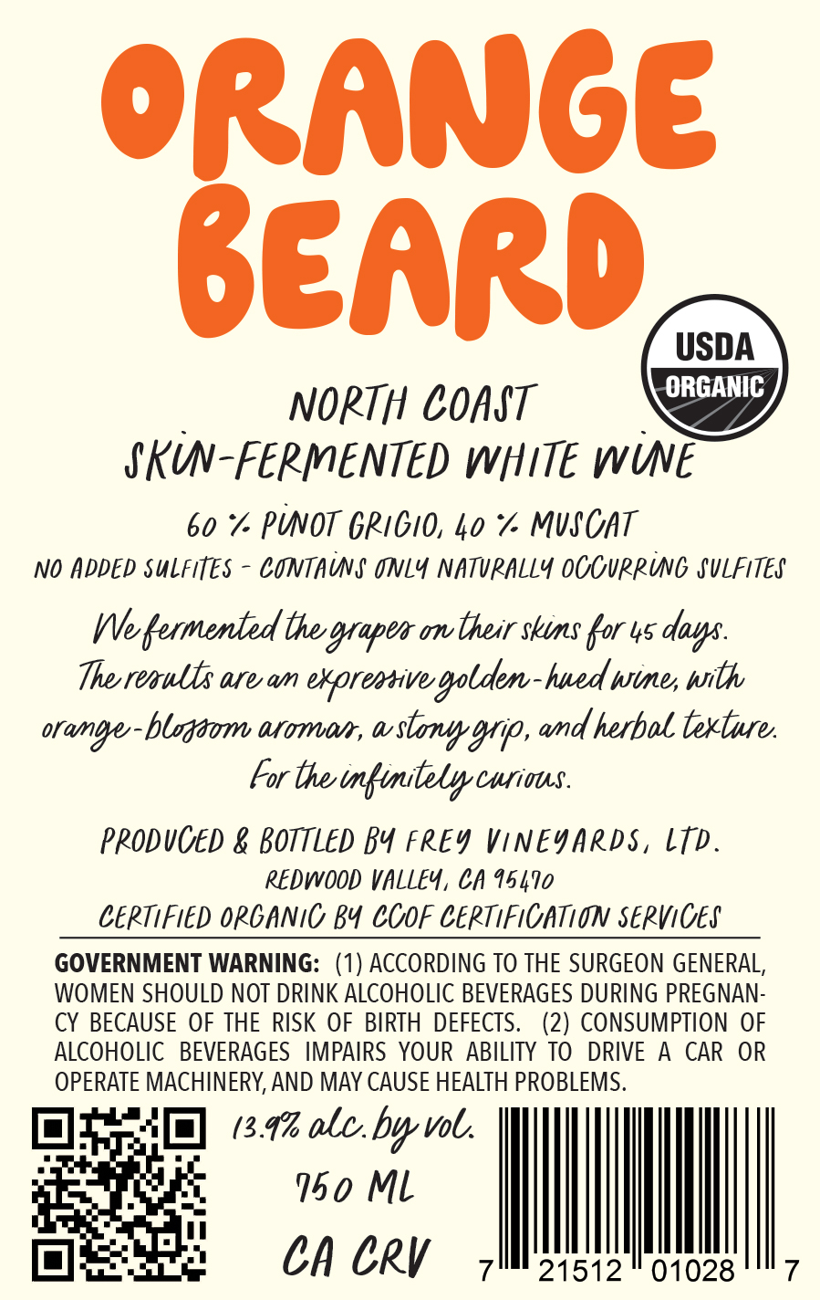 TABC label artwork for Frey Orange Beard 2024
