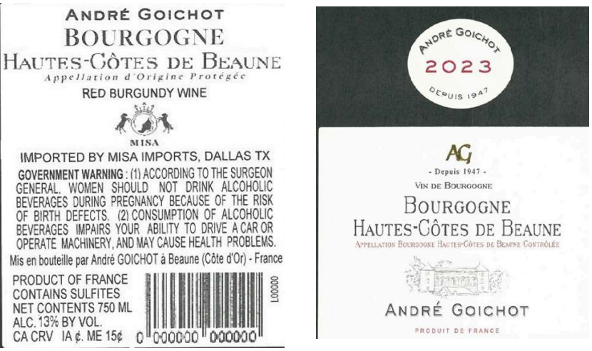 TABC label artwork for ANDRE GOICHT BOURGOGNE HAUTES-COTES DE BEAUNE