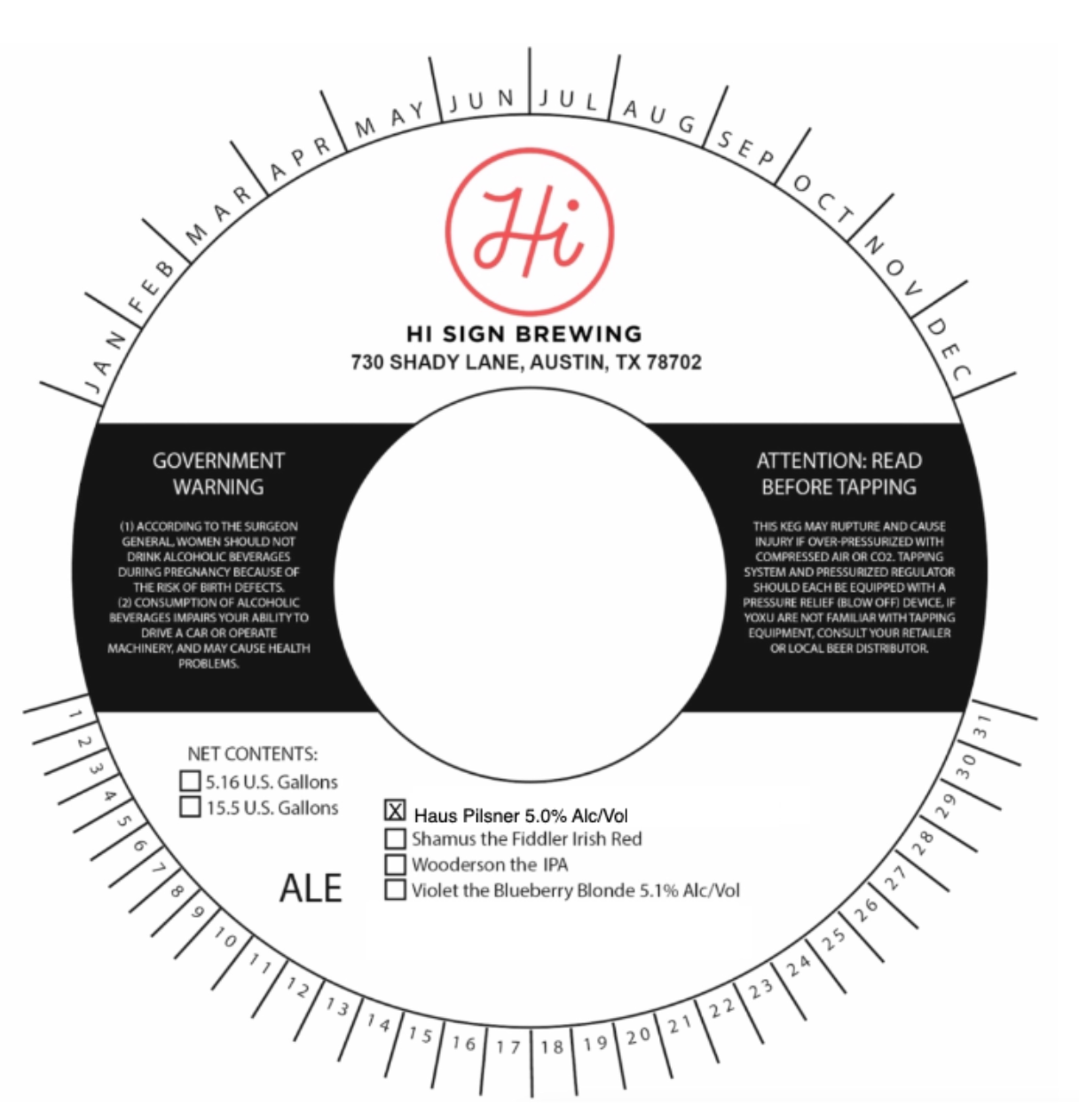 TABC label artwork for Haus Pilsner
