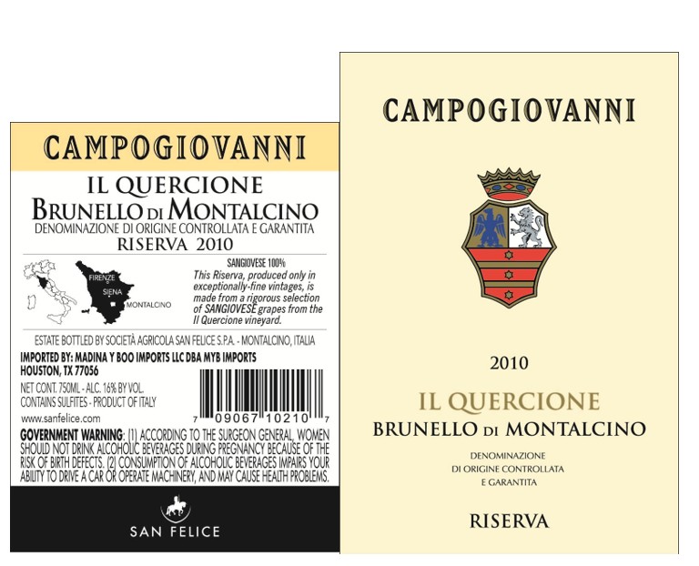 TABC label artwork for IL QUERCIONE RISERVA SANGIOVESE BRUNELLO DI MONTALCINO