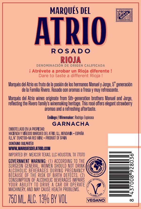 TABC label artwork for MARQUES DEL ATRIO ROSADO GARNACHA RIOJA