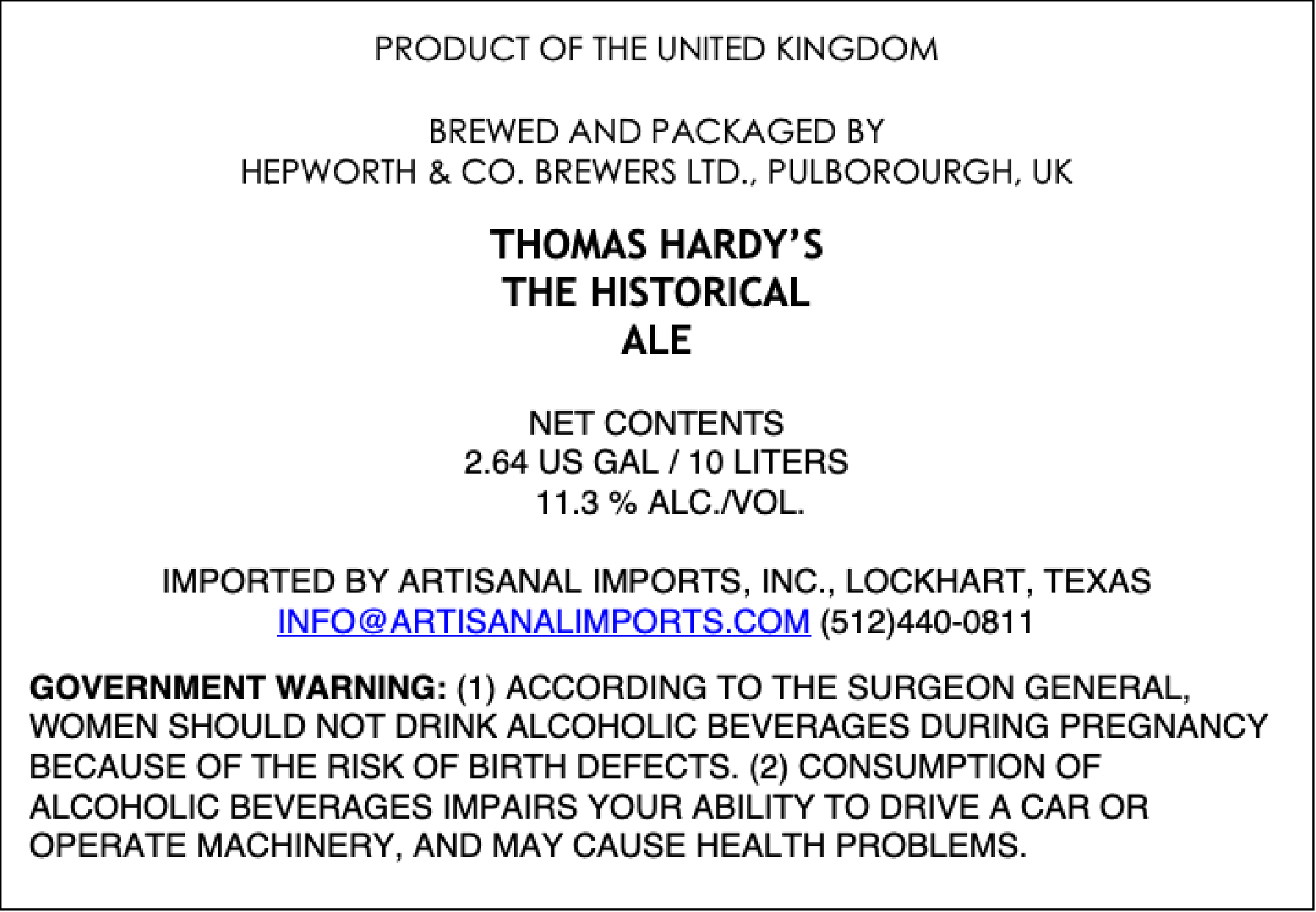 TABC label artwork for Thomas Hardy's The Historical