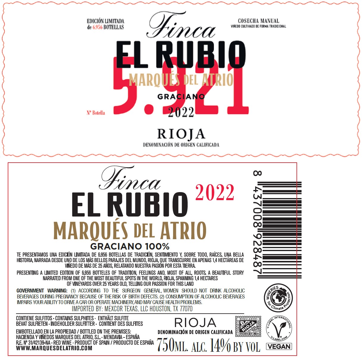 TABC label artwork for MARQUES DEL ATRIO FINCA EL RUBIO