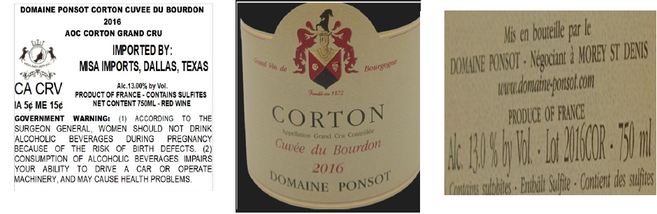 TABC label artwork for DOMAINE PONSOT CUVEE DU BOURDON