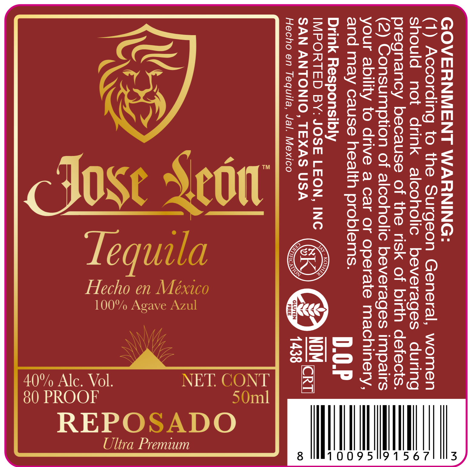 TABC label artwork for Jose leon Reposado