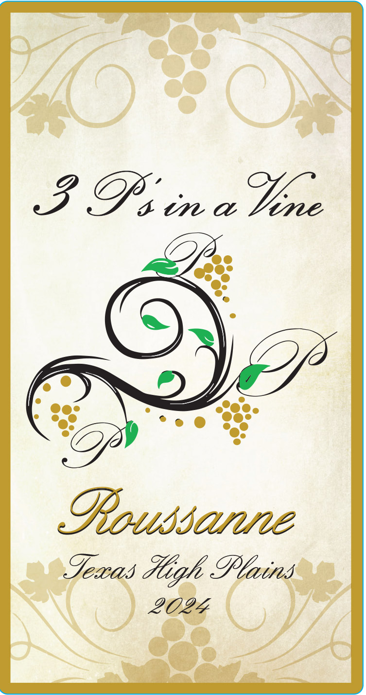 TABC label artwork for 3 P's in a Vine Roussanne