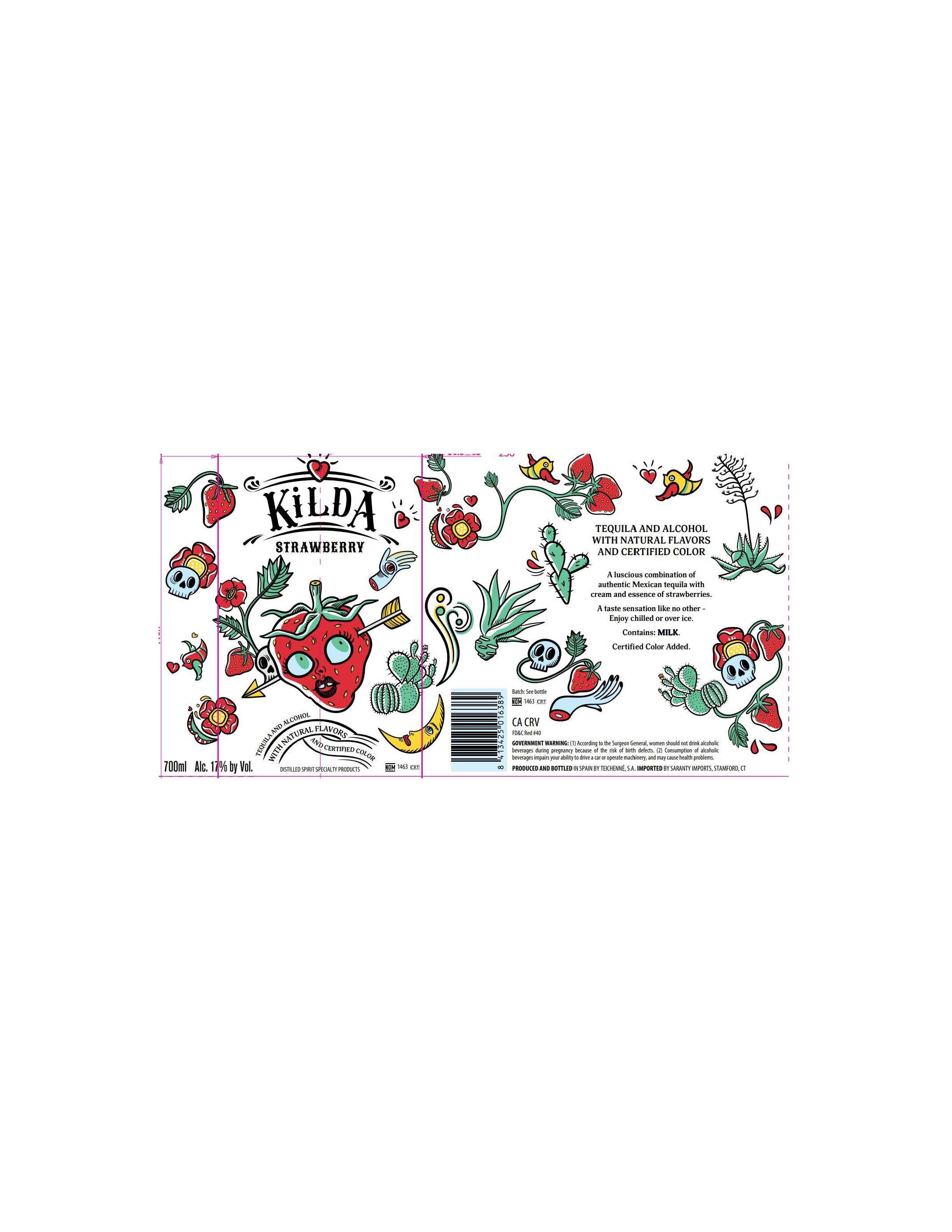 TABC label artwork for Kilda Strawberry Tequila Cream
