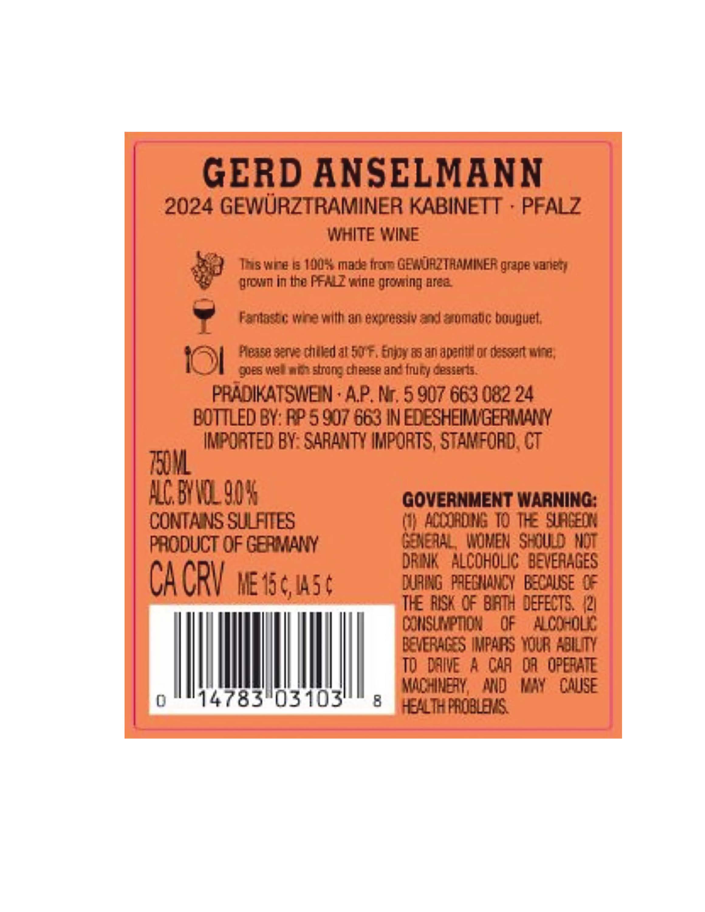 TABC label artwork for Gerd Anselman Gewurztraminer Kabinett