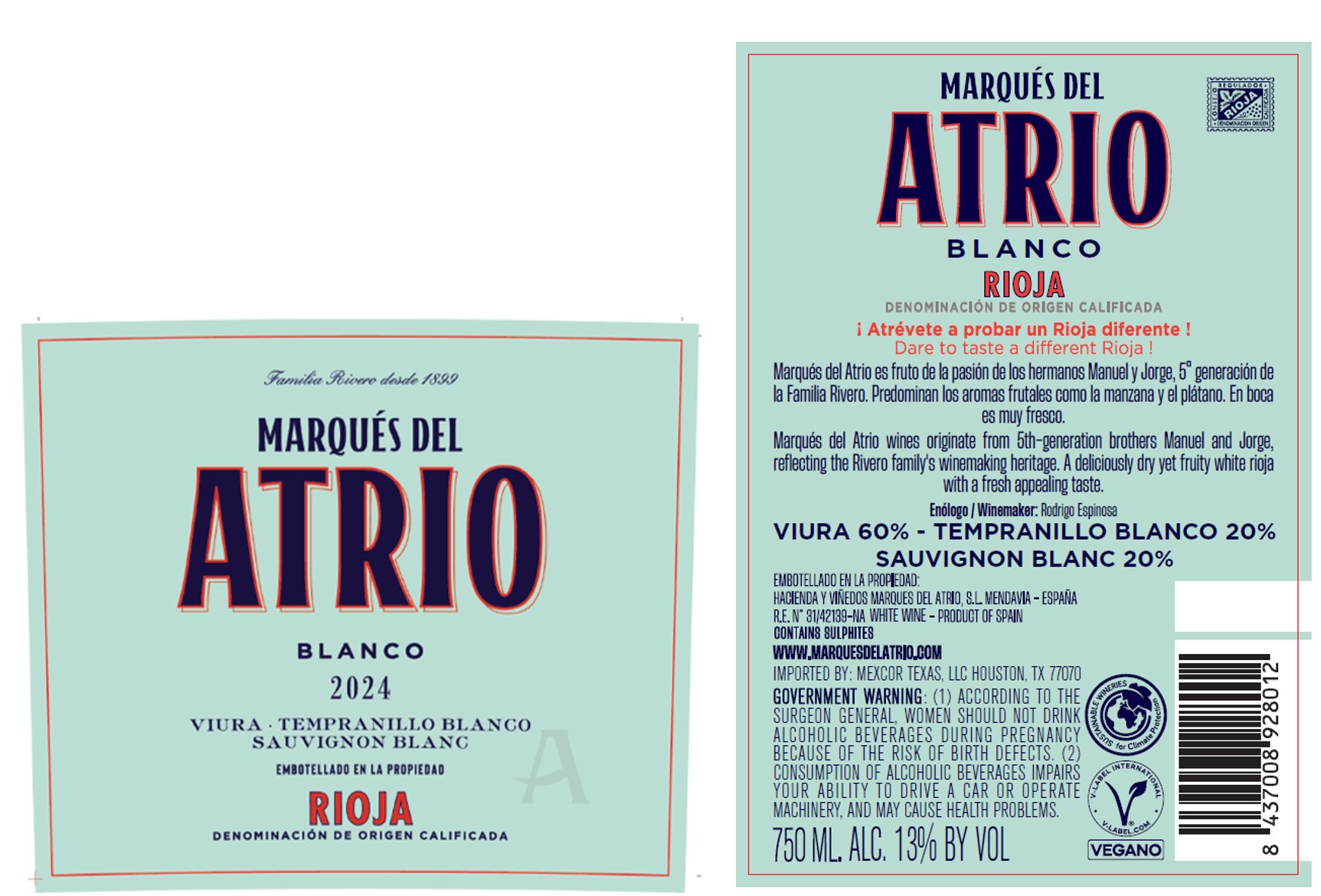 TABC label artwork for MARQUES DEL ATRIO BLANCO