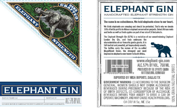 TABC label artwork for ELEPHANT GIN STRENGTH