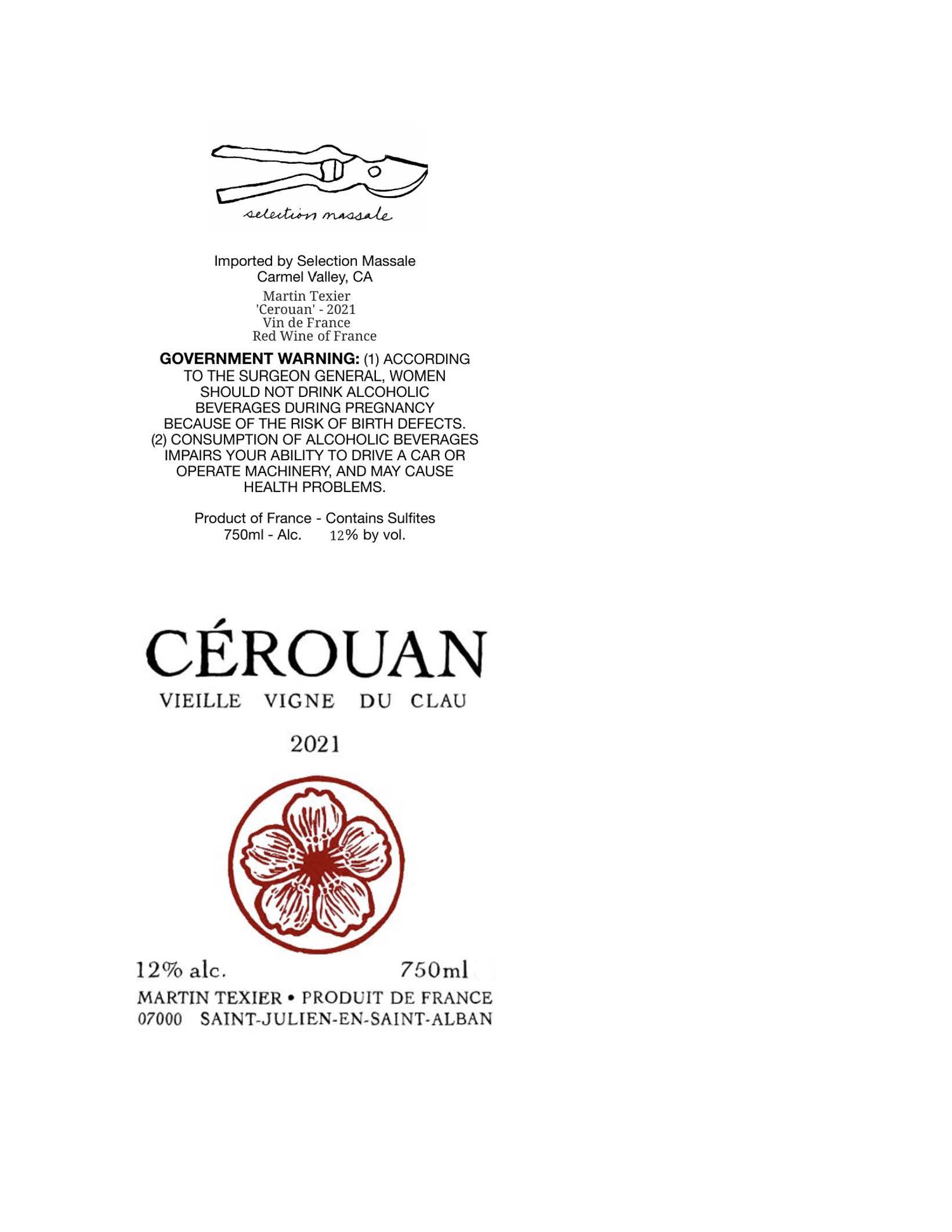 TABC label artwork for Martin Texier Cerouan Vin De France