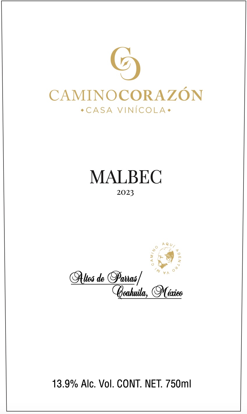 TABC label artwork for 2023 Camino Corazon Malbec