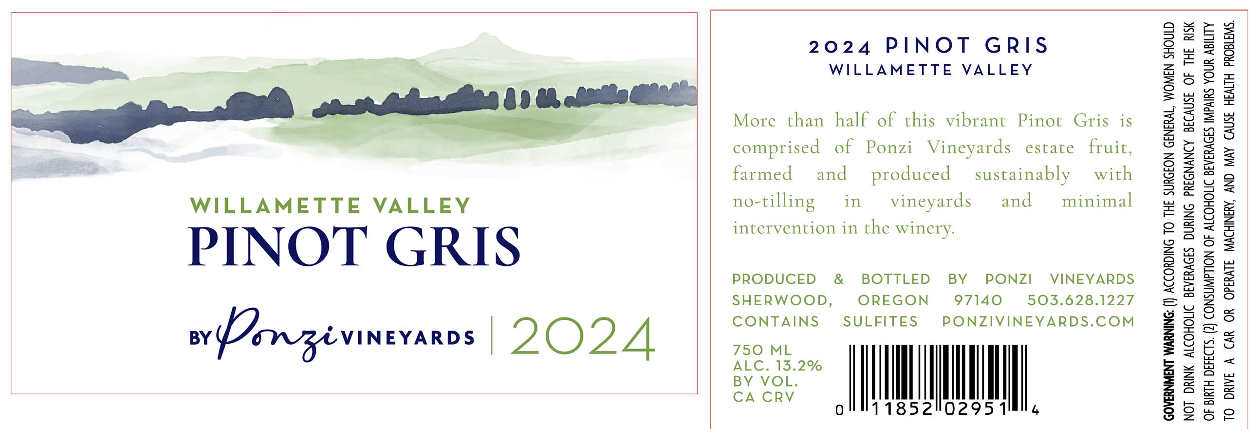 TABC label artwork for Ponzi Pinot Gris