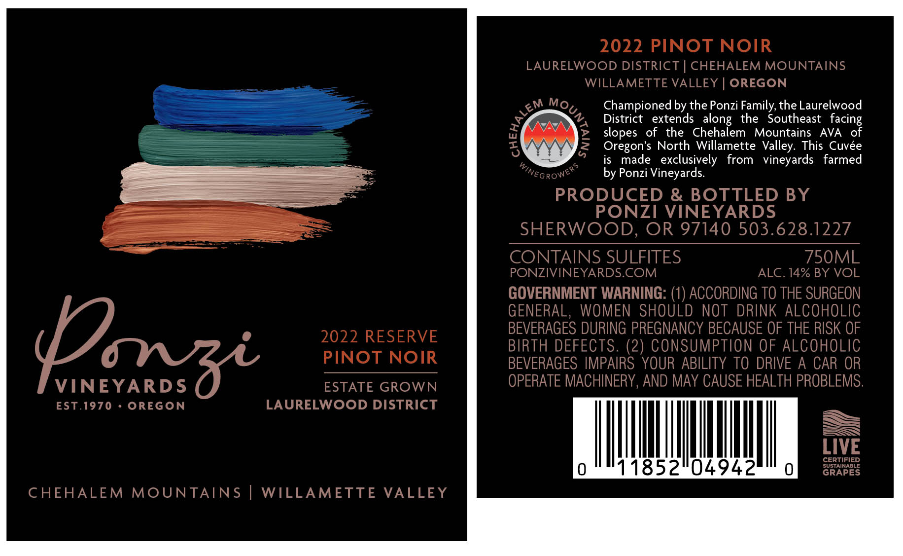 TABC label artwork for Ponzi Pinot Noir Reserve