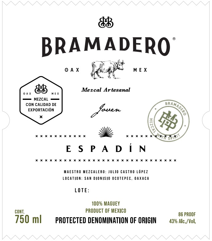 TABC label artwork for Bramadero Mezcal Artesanal Joven Espadin