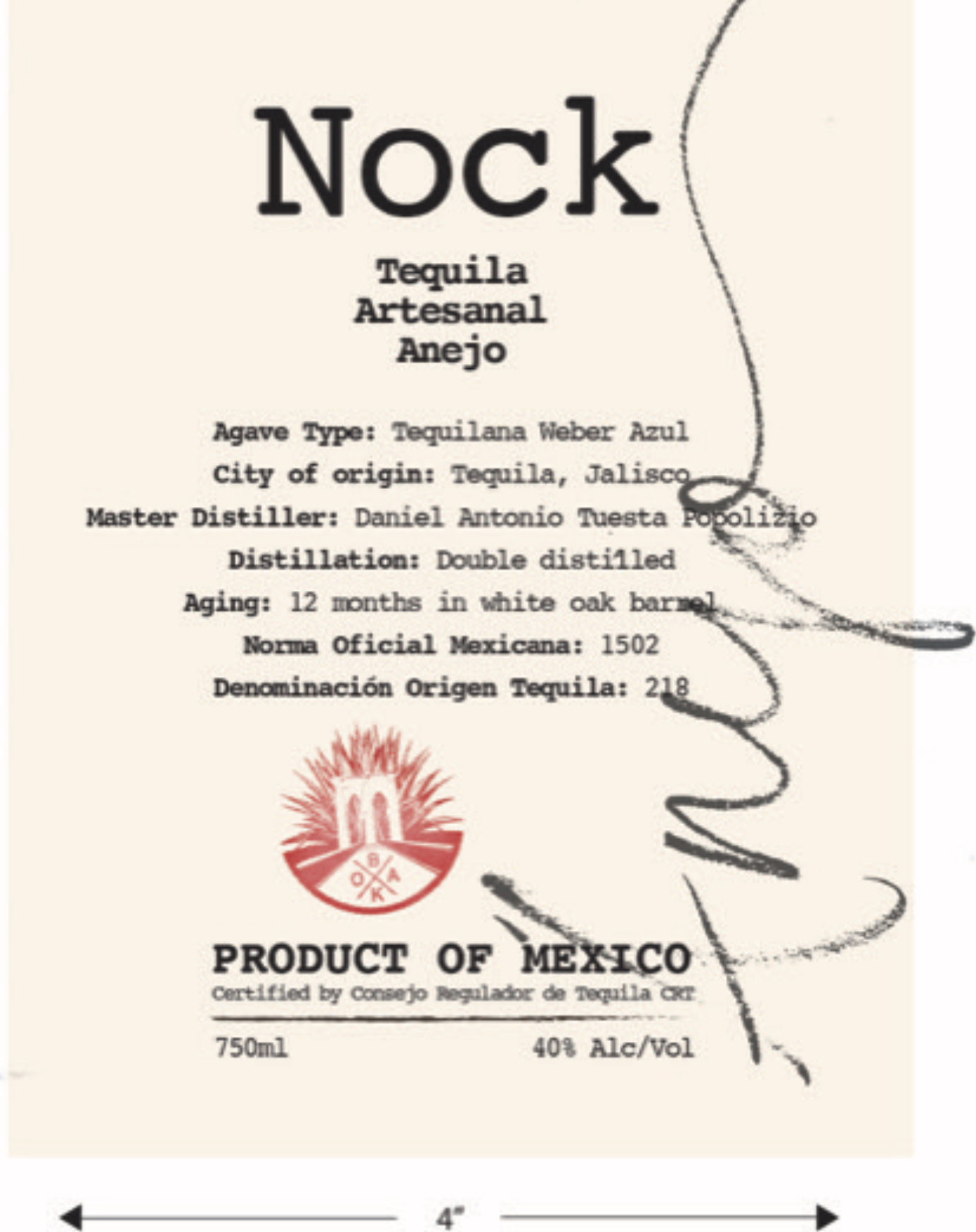 TABC label artwork for NOCK TEQUILA ANEJO