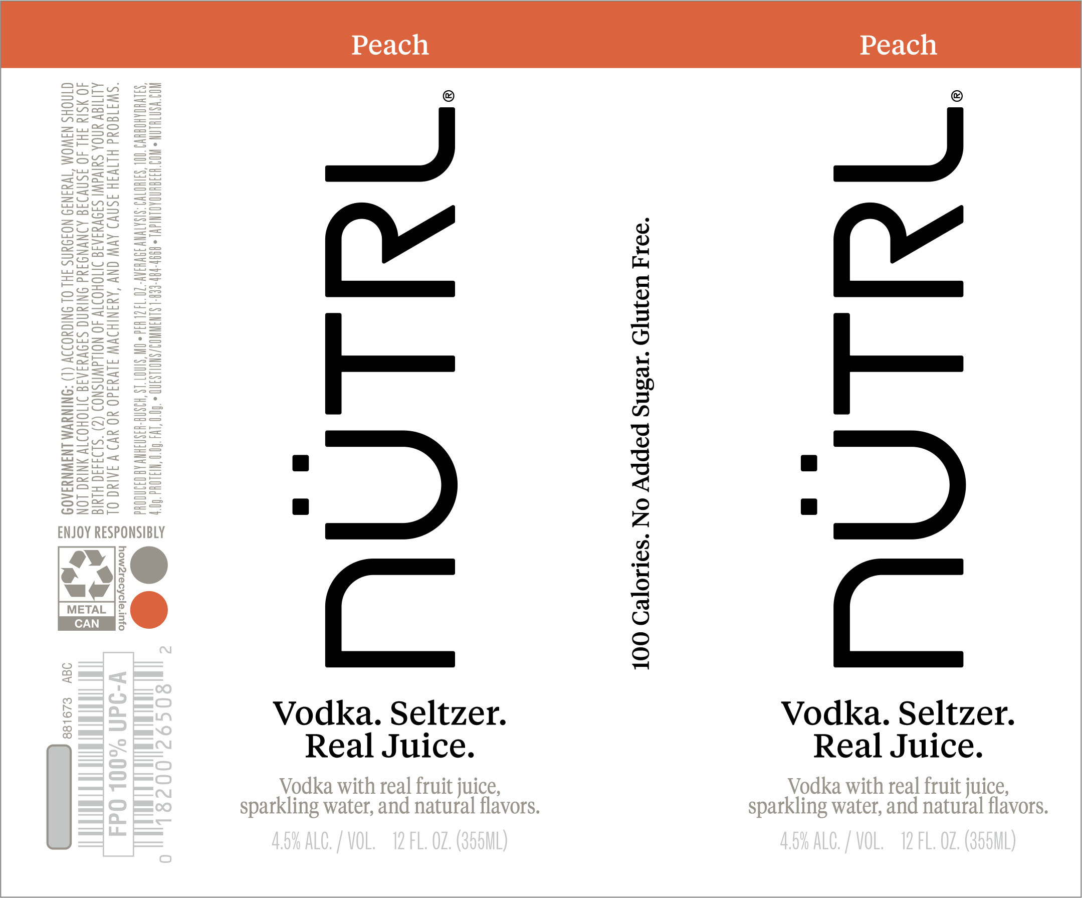 TABC label artwork for NUTRL PEACH
