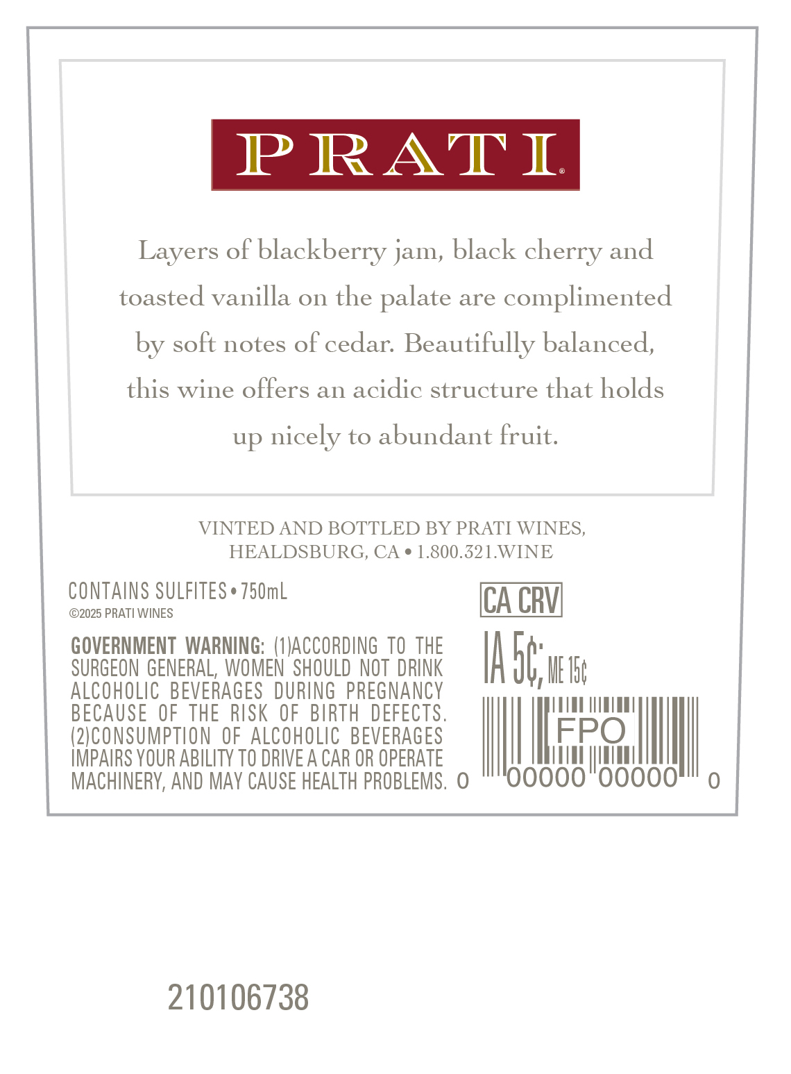 TABC label artwork for Prati Cabernet Sauvignon Ca - Sonoma