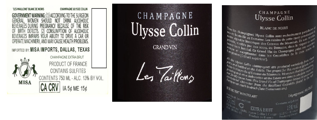 TABC label artwork for ULYSSE COLLIN LES MAILLONS BLANC DE NOIRS