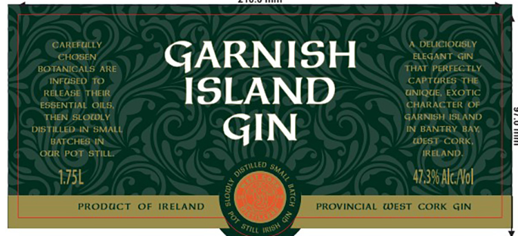 TABC label artwork for Garnish Island Gin West Cork