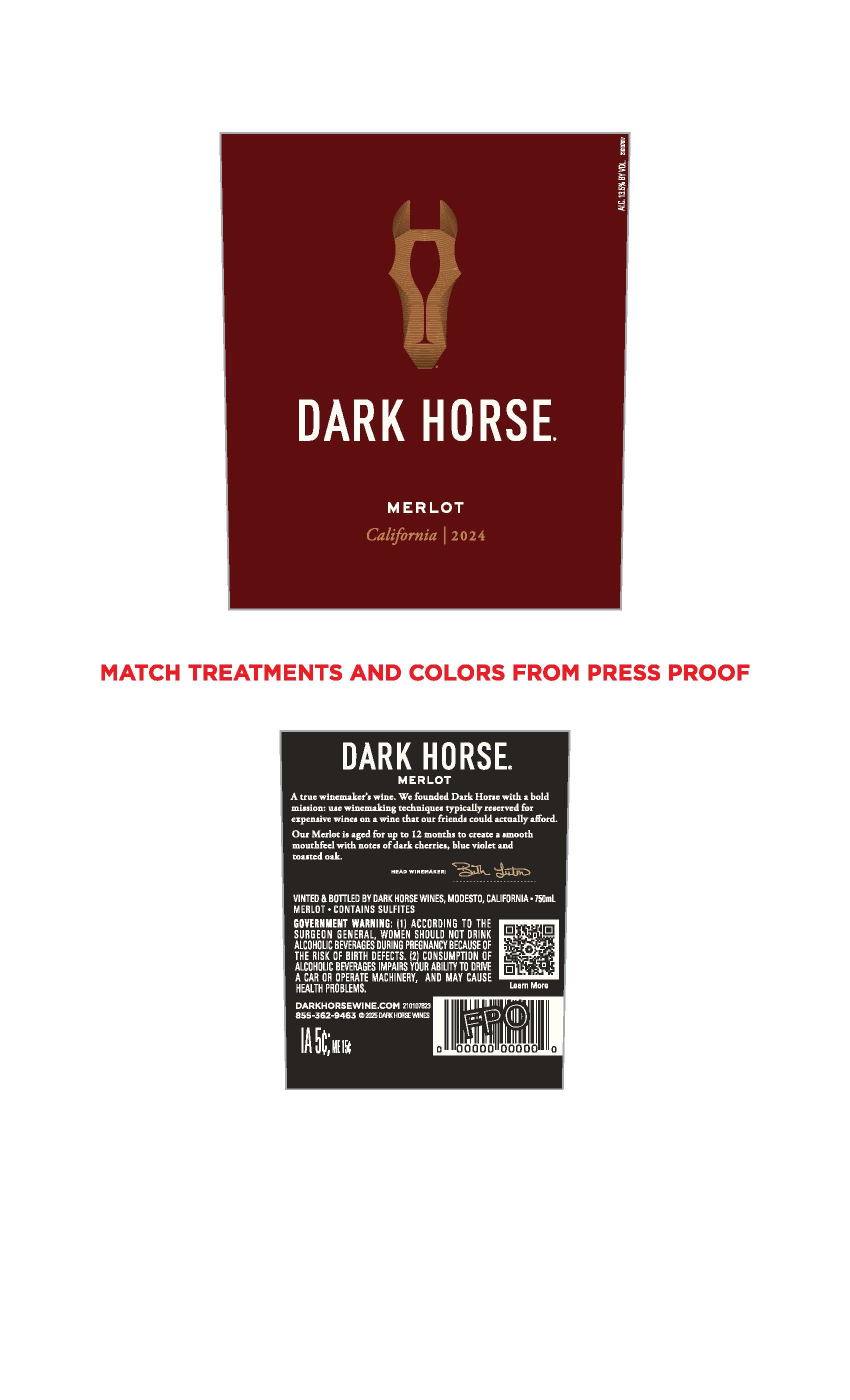 TABC label artwork for Dark Horse Merlot California