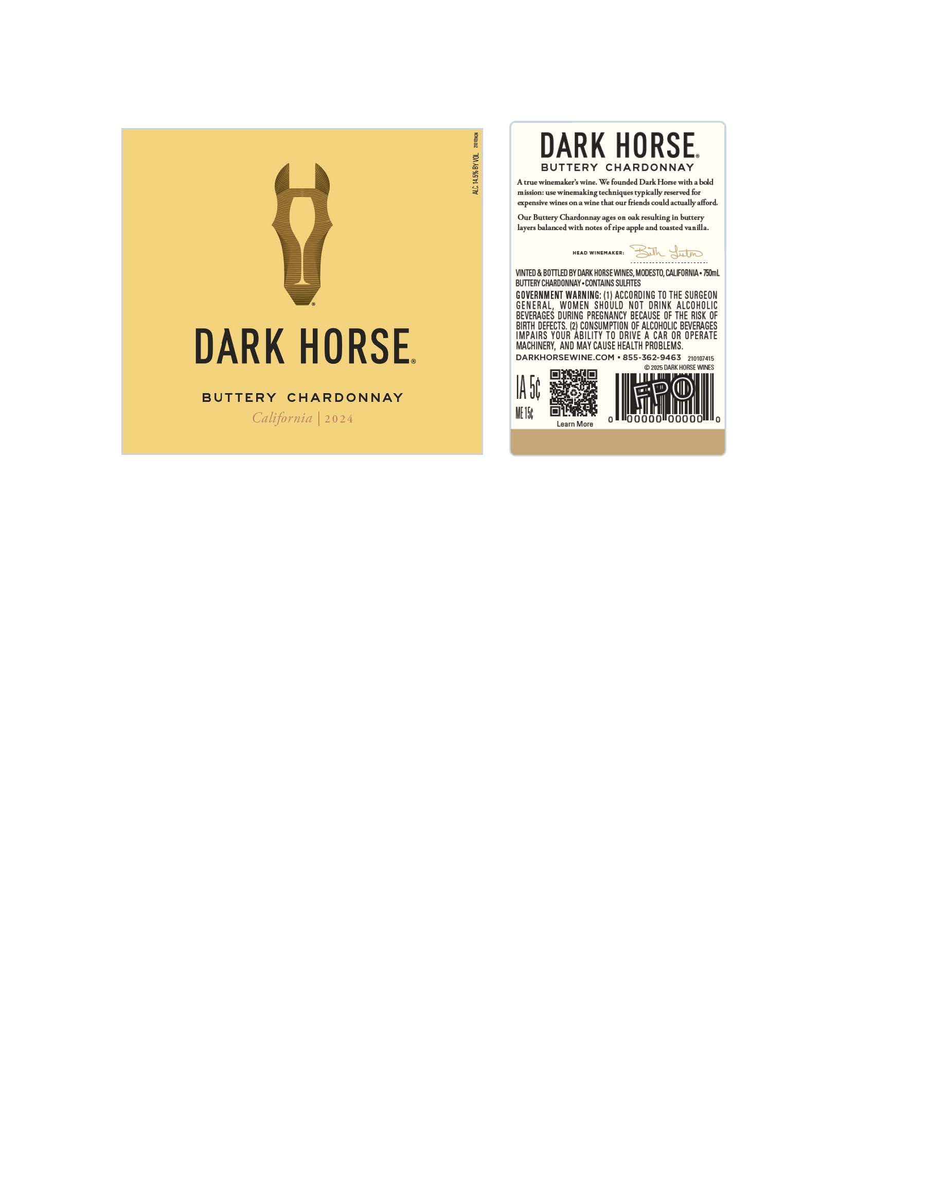TABC label artwork for Dark Horse Chardonnay Buttery California