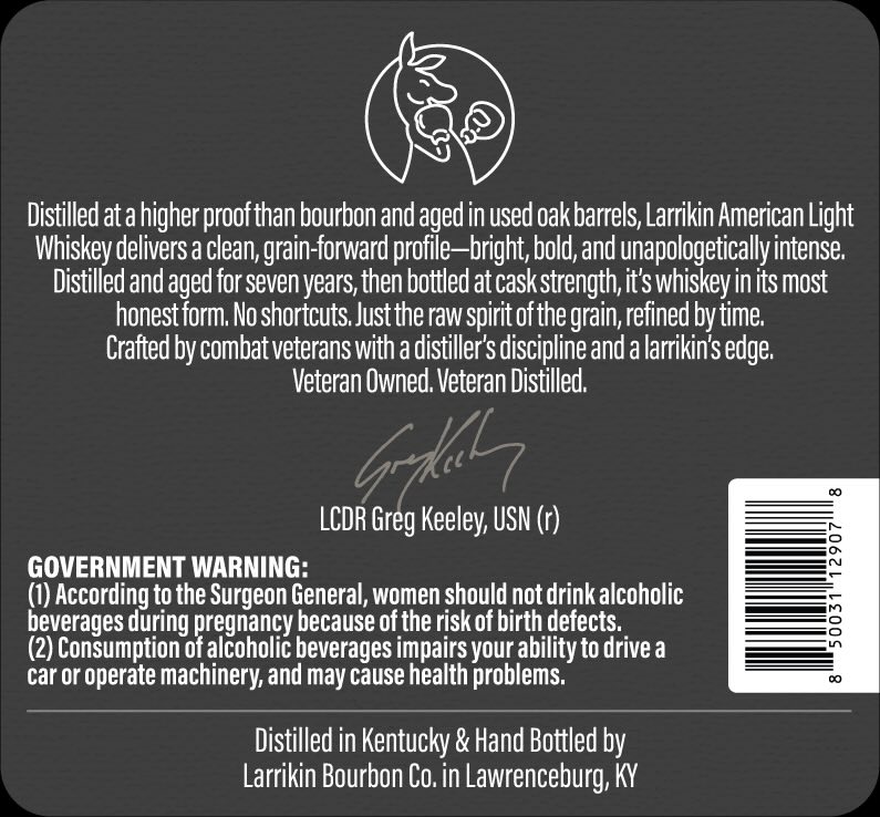 TABC label artwork for Larrikin American Light Whiskey